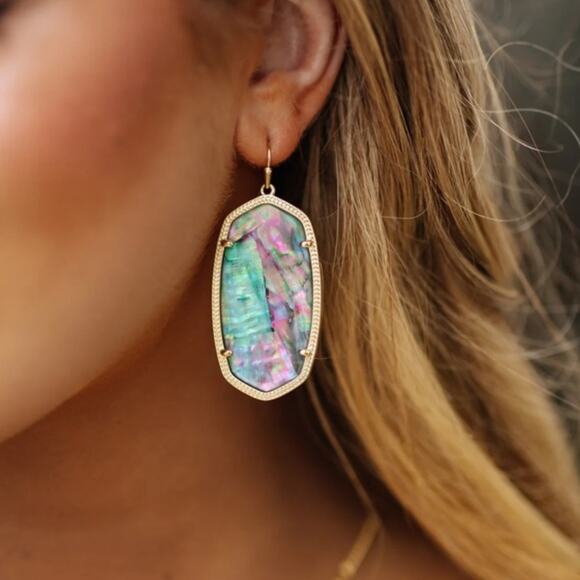 NWT! Kendra Scott Danielle Silver Statement Earrings in Lilac Abalone - Picture 4 of 5
